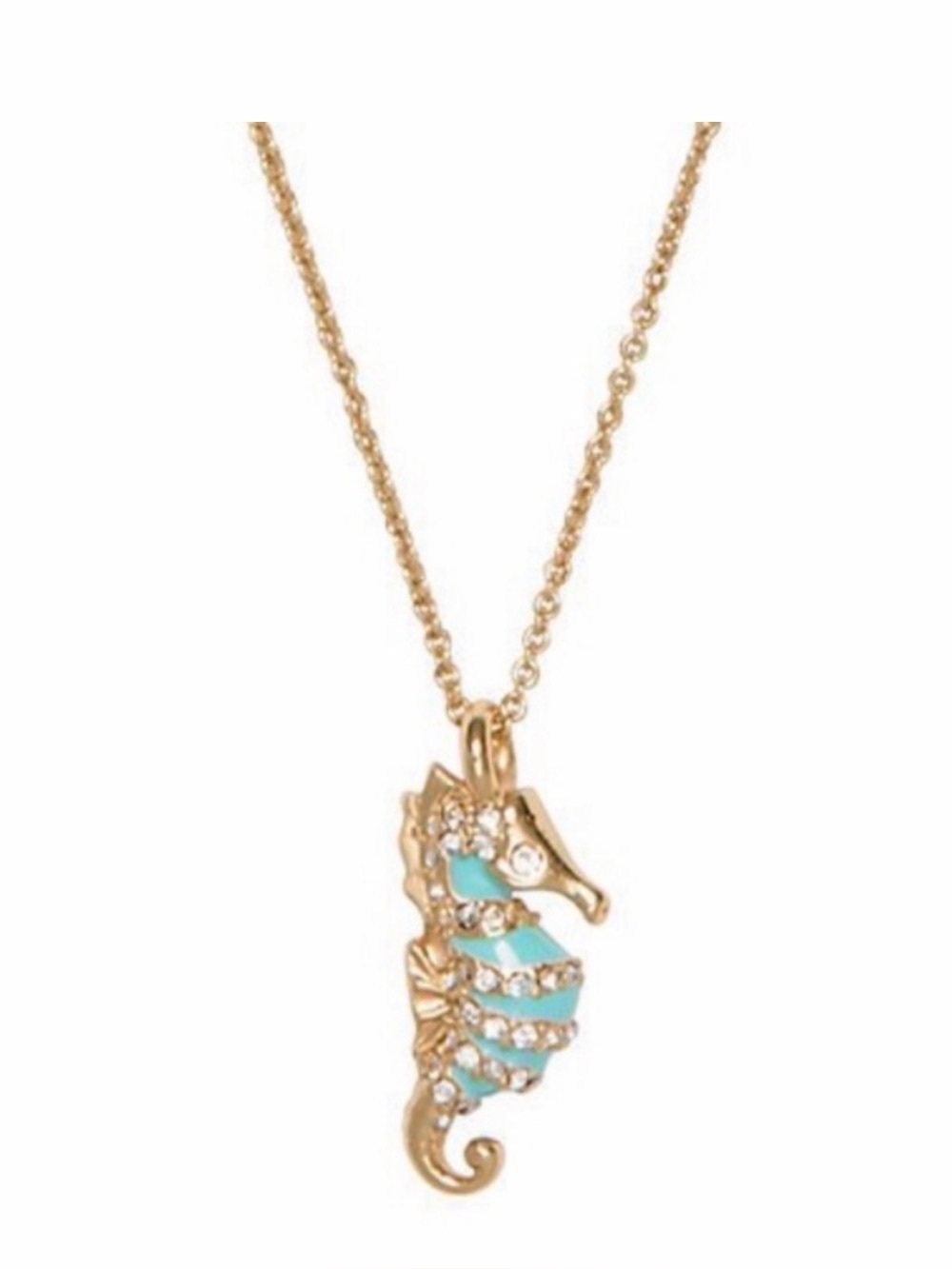 kate spade Gold-tone Seahorse Pendant Necklace with Turquoise Accents 18”